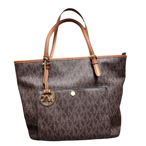 KORS Michael Kors Handbags - MICHAEL KORS Brown Jet Set Leather Pocket Tote